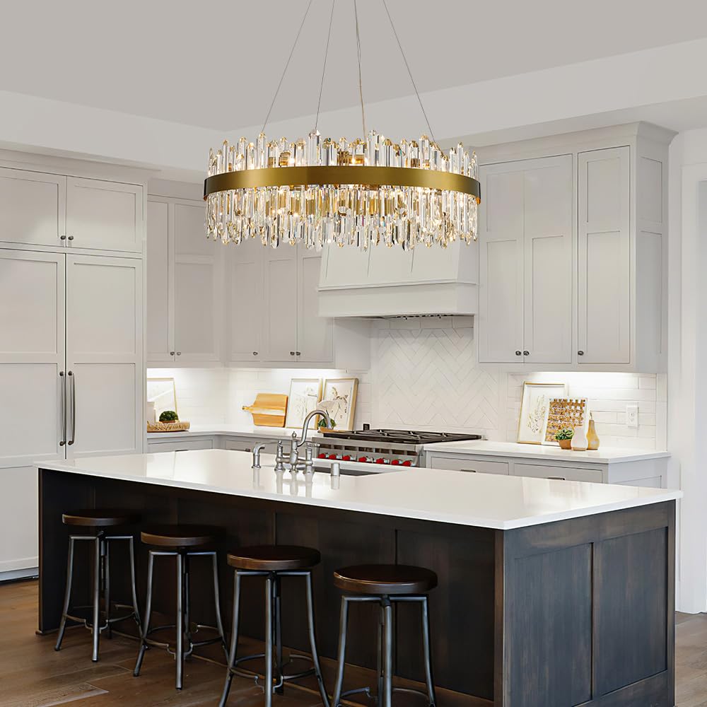 LIZZTREE Gold Modern 24-Light Oval Crystal Chandelier, 30" K9 Metal Pendant for Dining, Living Room, Kitchen - Model LIZZ-8019-D760GD