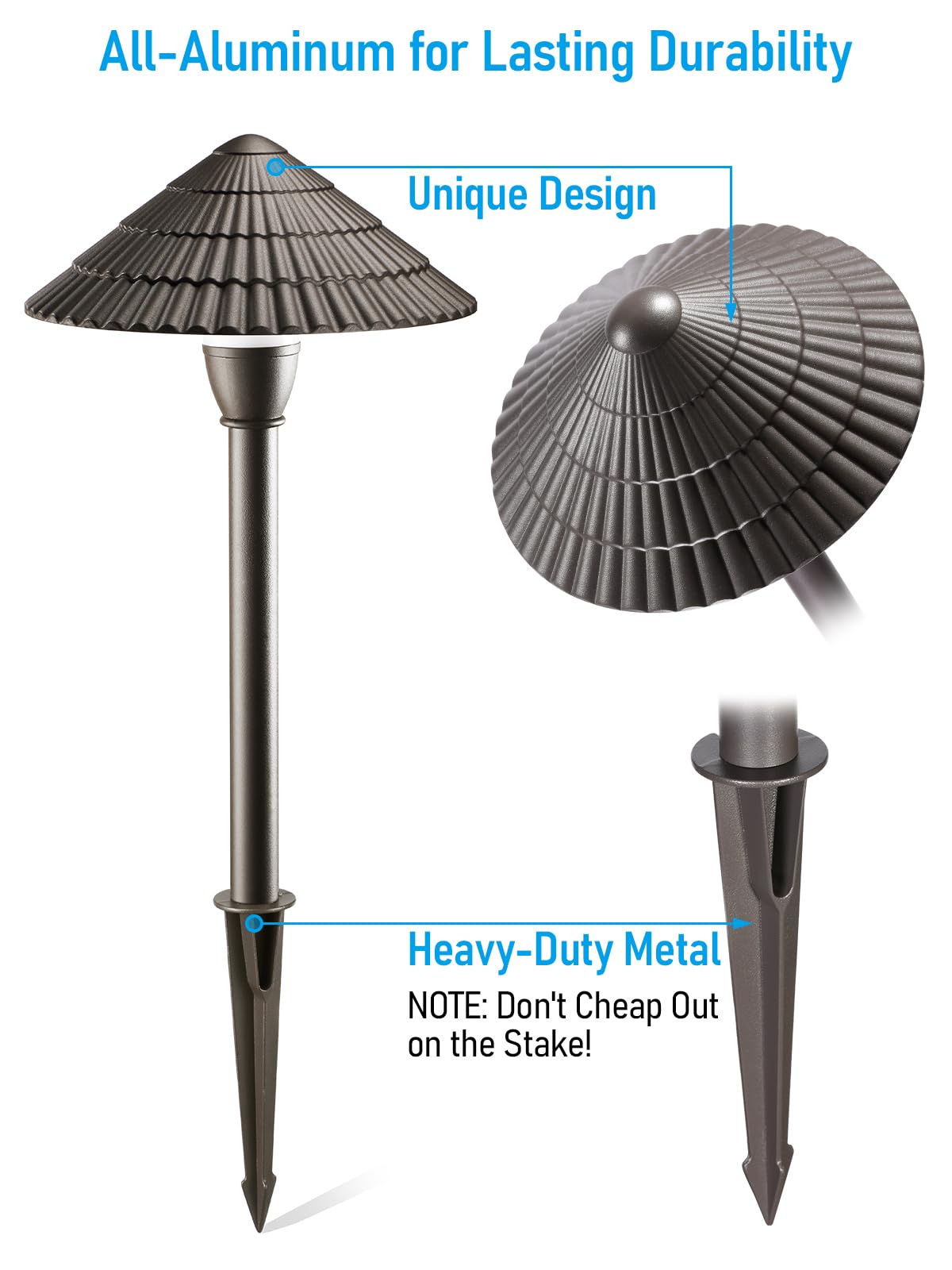 Leonlite 12-Pack Led Low Voltage Landscape Lights, 3W Cast-Aluminum 12-24V Pathway Light, 5000K Daylight Waterproof Path Lights,