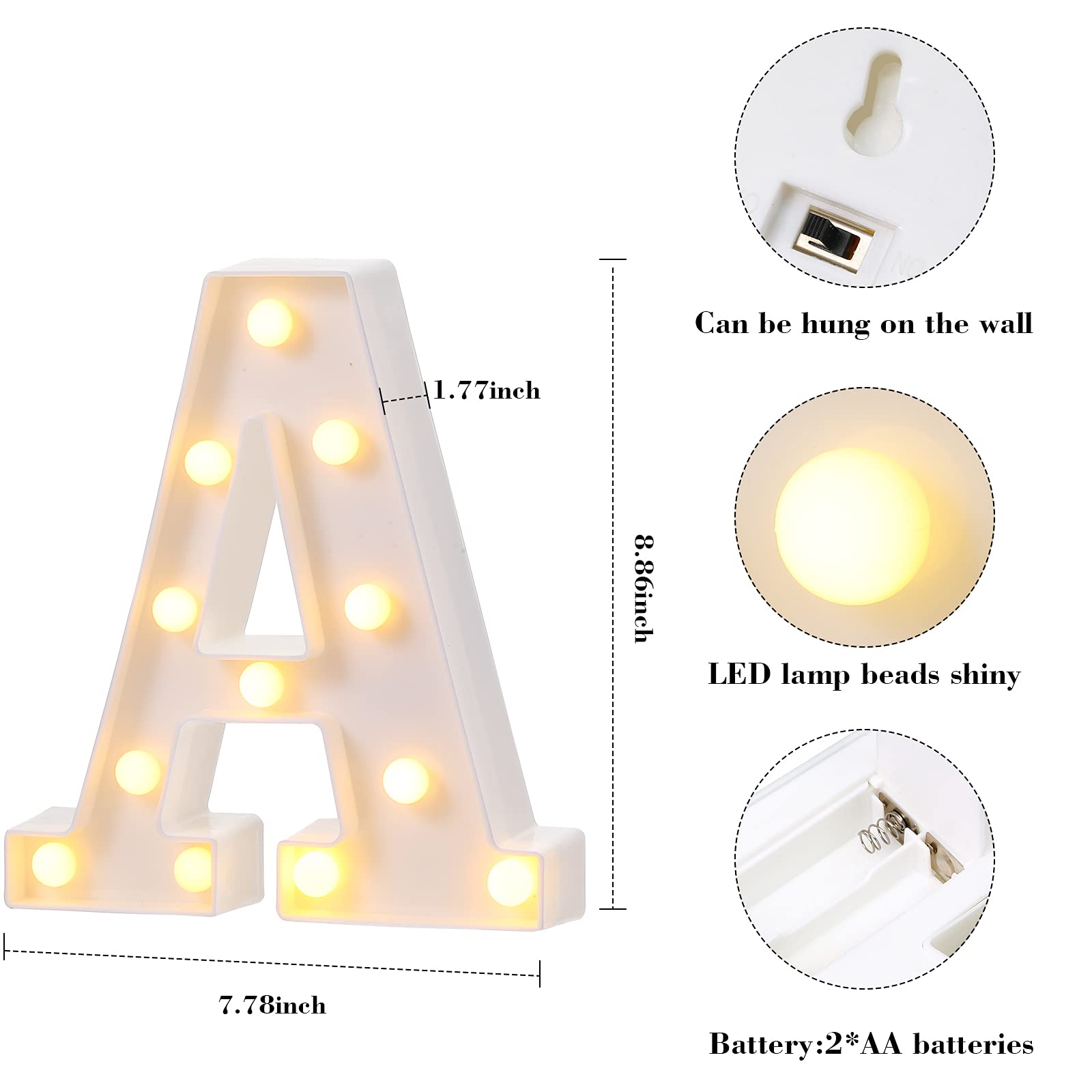Mudder 3 Pieces Bar Sign Led Letter Light Alphabet Letter Sign Battery Powered Night Light For Home Party Birthday Halloween Christmas Decoration(White)
