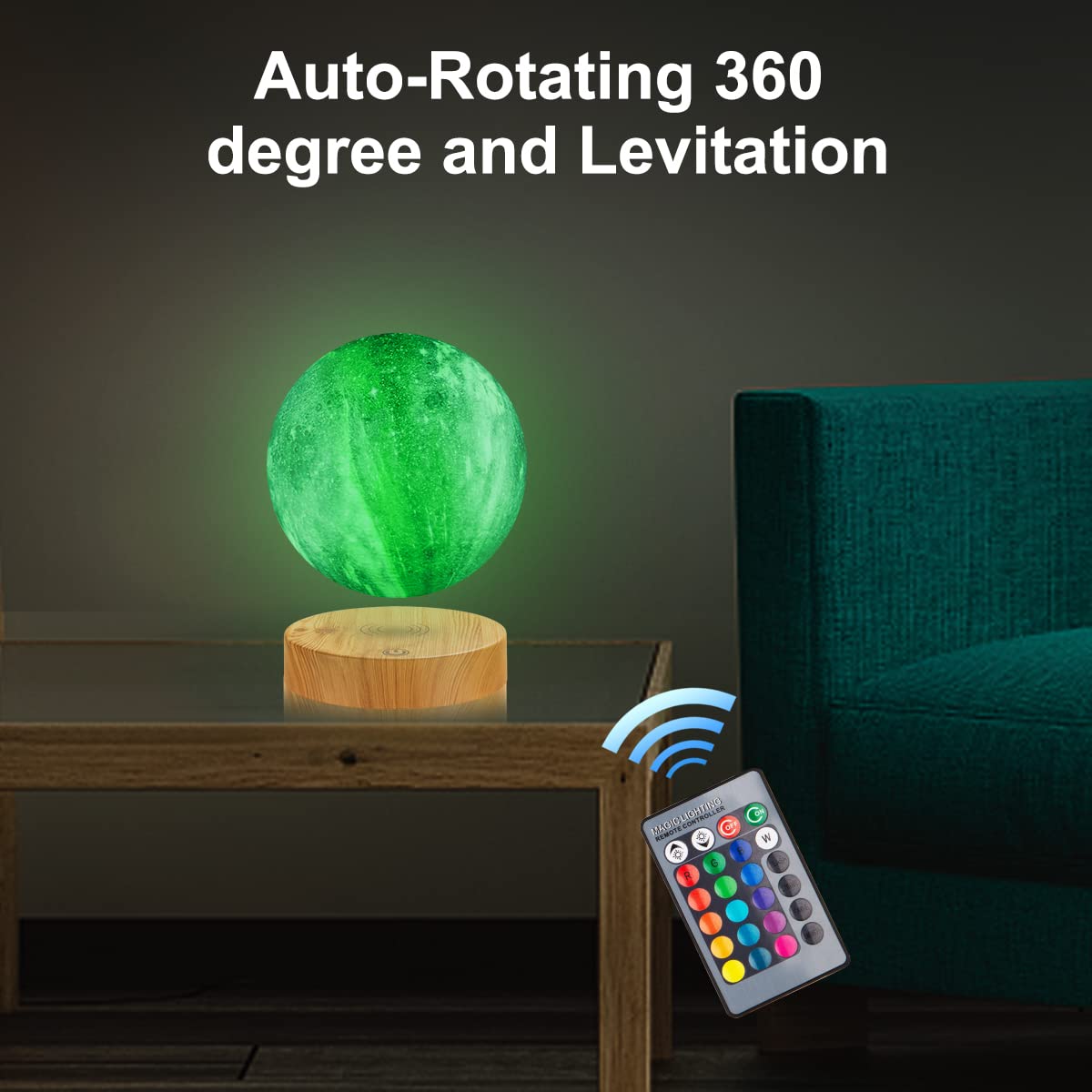 Vgazer Levitating Moon Lamp,Floating And Spinning In Air Freely With 3D Printing Led Moon Light Has 16 Colors 20 Modes For Uniqu