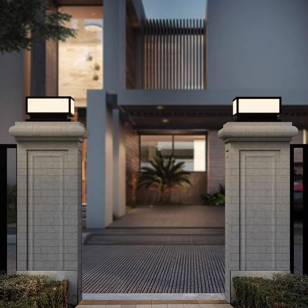 Dahgeo Solar Outdoor Column Lights With Remote Control, Ip65 Waterproof - Black, 30Cm