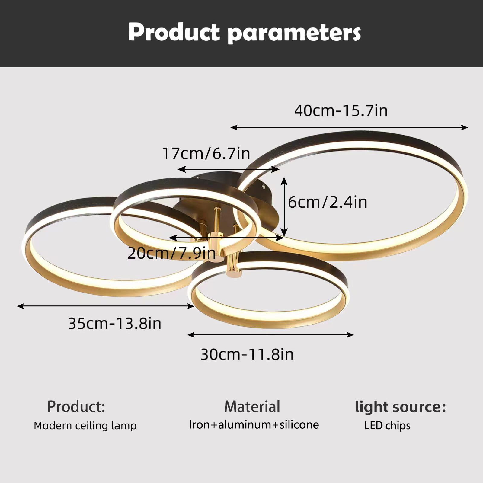 Ganeed Dimmable LED Ceiling Light Modern 4 Rings Ceiling Lamp with Remote Control,60W Gold Flush Mount Ceiling Lights for Living