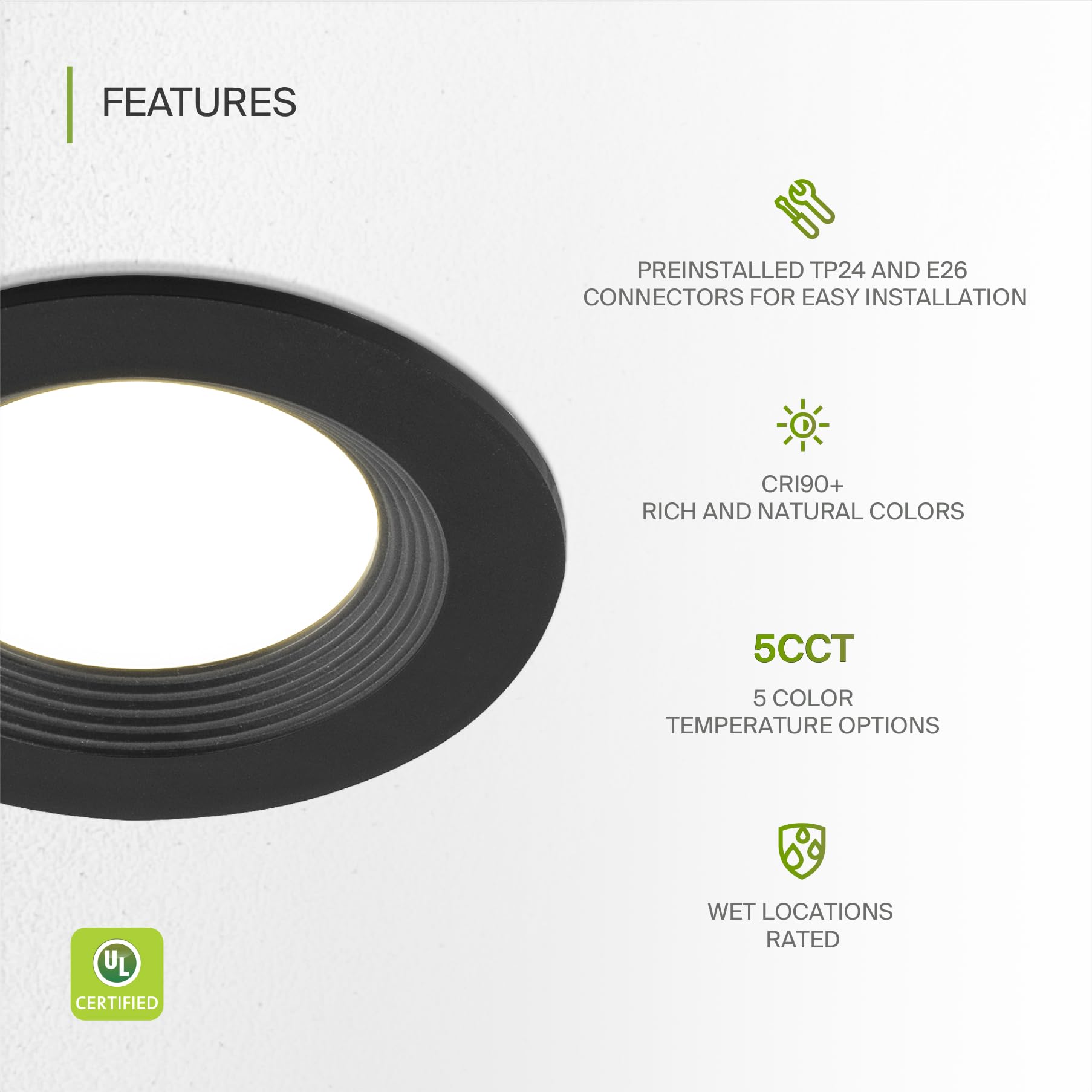 ASD LED Recessed Lighting 4 Inch 9W 700 Lm Dimmable Wet Rated Black 6 Pack Model A-LRKR-4D9AC-BK-6p