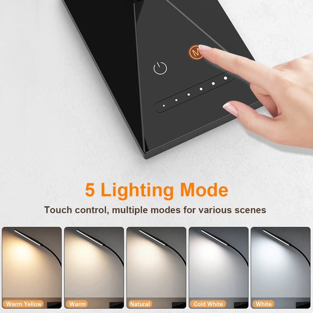 Vansuny Led Desk Lamp With Usb Charging Port, Eye-Caring, 5 Color Modes,6 Brightness Levels, Touch Control, Flexible Gooseneck,