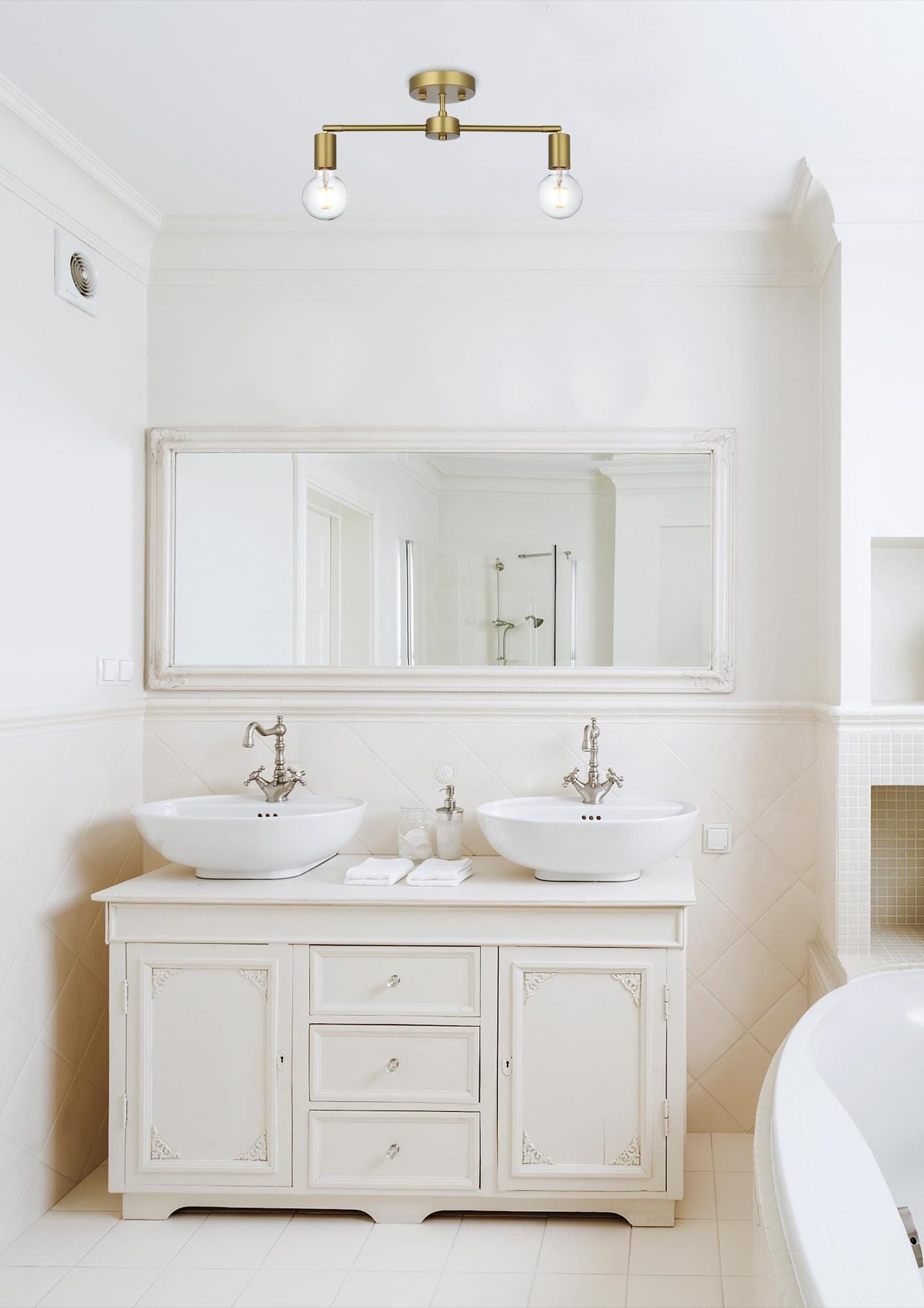 Living District Zane 2-Light Mid-Century Metal Flush Mount in Black