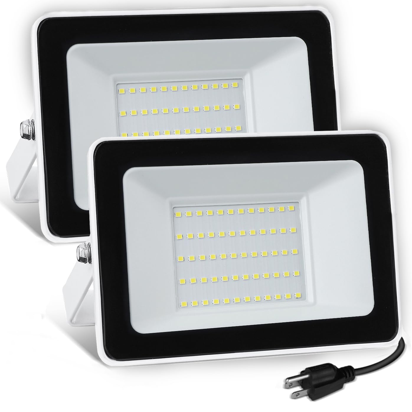 Ufond 5000Lm Led Flood Light, 50W Waterproof Adjustable Security Lights (2 Pack) - White