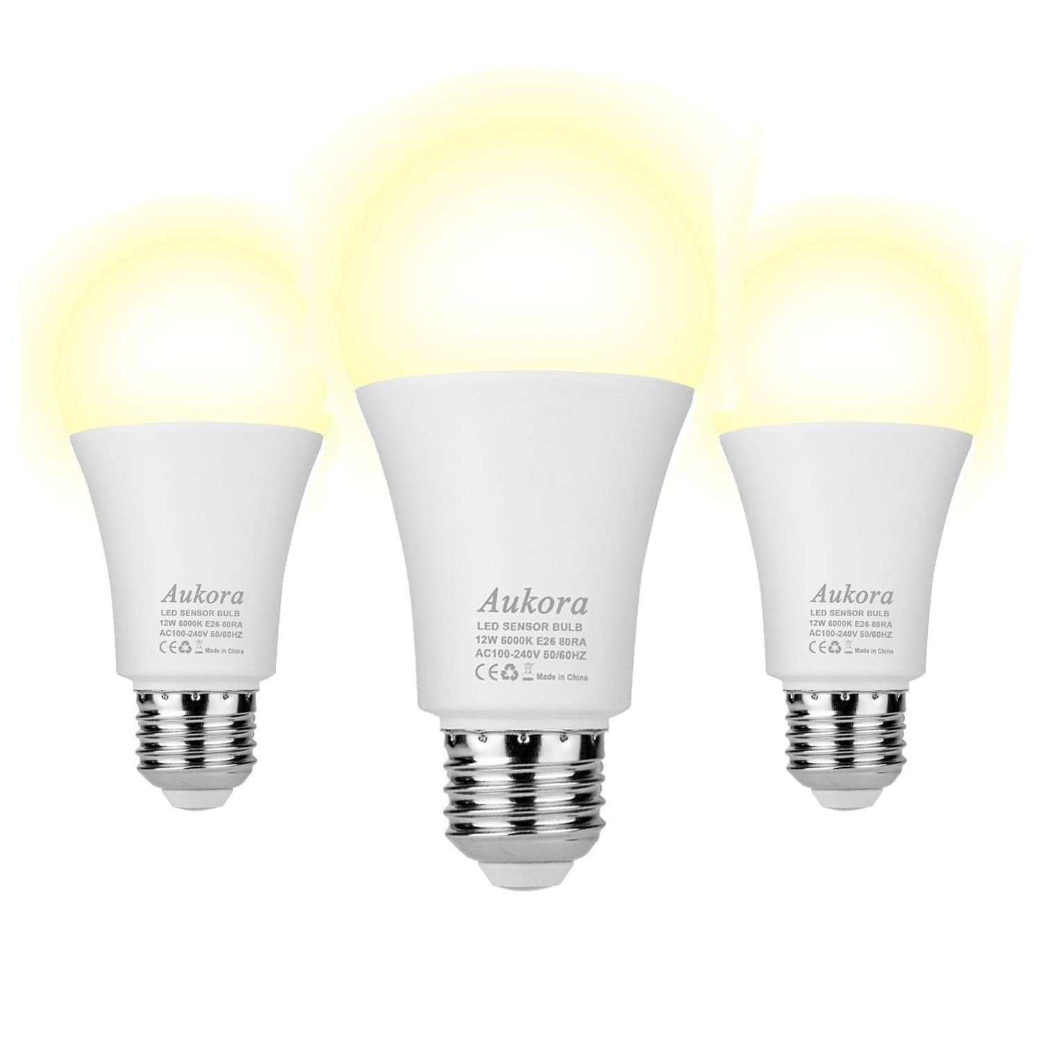 Aukora Smart Sensor LED Light Bulb, 12W (100W Equivalent), Warm White, E26 Base, 3 Count, Model AU-DB-12W-3PWM