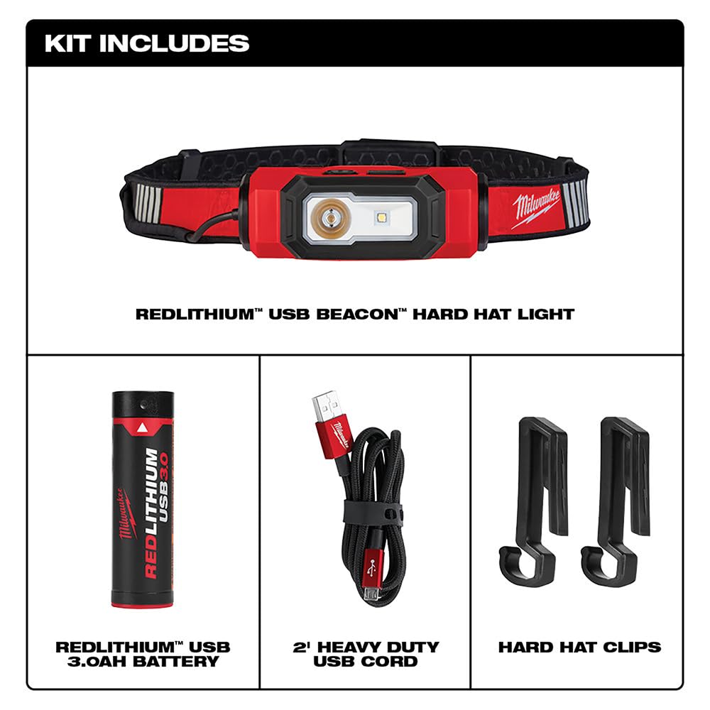 Milwaukee 2116-21 USB Rechargeable Hard Hat Light, Red, Plastic Material