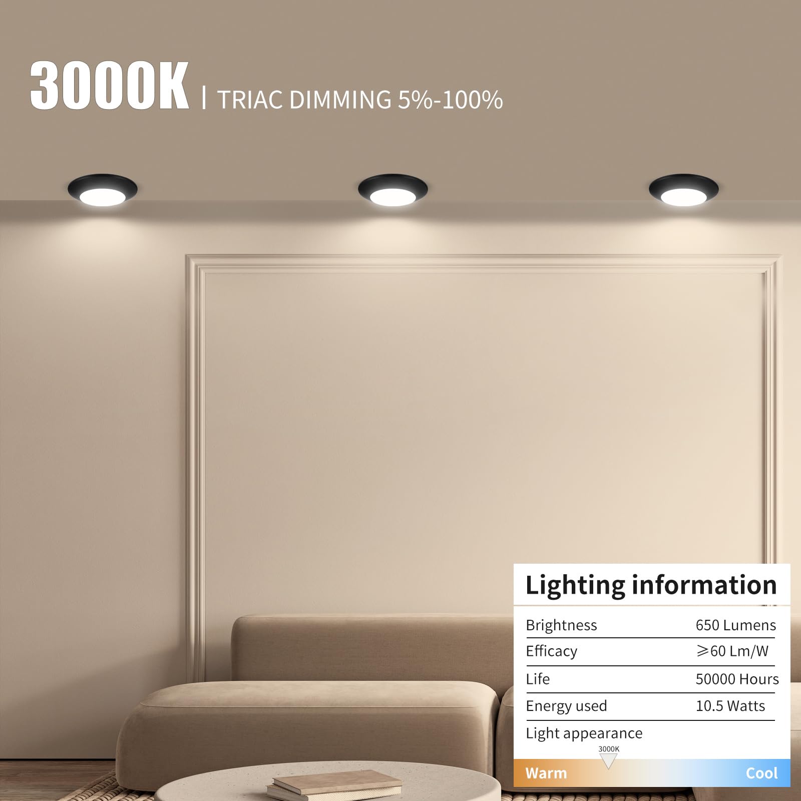 Ecoeler 4 Inch Black Led Disk Light, Dimmable Flush Mount Ceiling Light, 10.5W 650Lm, 3000K Warm White, Aluminum Baffle Trim, Et