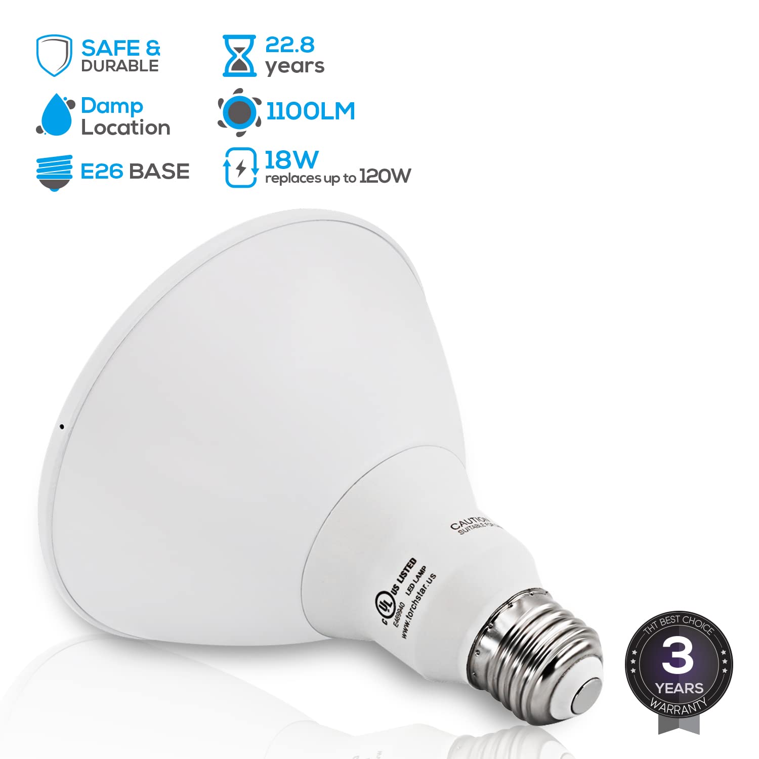 Torchstar 4 Pack Par38 Led Light Bulbs, 18W=120W Dimmable Spotlight, 1100Lm Indoor, 3000K Warm White, E26 Ul-Listed
