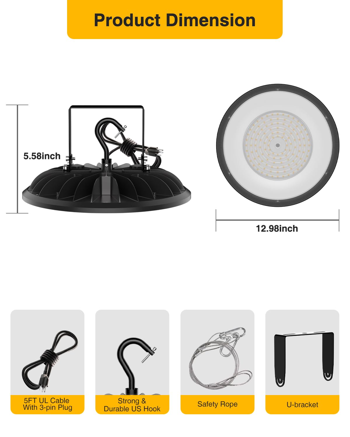 JC-LGL UFO LED High Bay Light 240W, 26400Lm, UL Listed, Black, 8 Pack, Aluminum, Plug & Play for Warehouse, Factory, Barn, Shop
