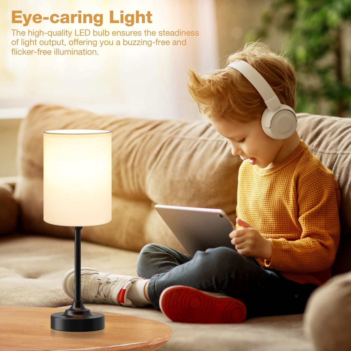 Fenmzee Touch Nightstand Bedroom Lamp - 3 Way Dimmable Bedside Lamp, Small Table Lamp Linen Lampshade For Office Desk, Led Bulb