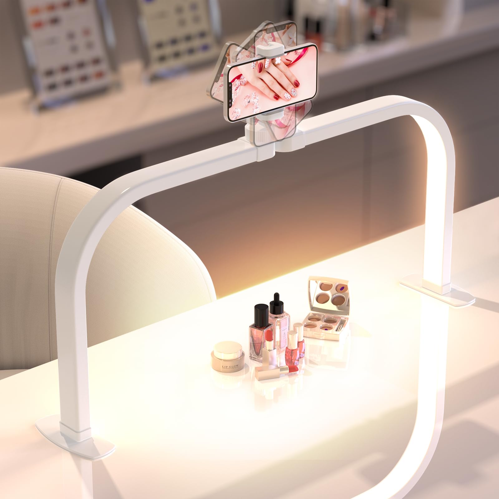 WurodBiza Upgrade Large Half Moon Light for Nail Desk with Phone Holder for Nail Lamp, Arch Moon Light Tech Perfect for Professi