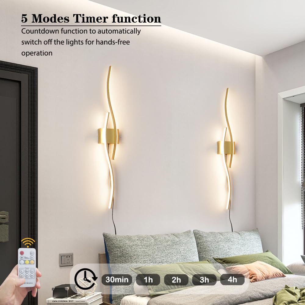 Daunton Gold Plug-in Wall Sconces Set of Two, Dimmable LED, 40.5" Aluminum Lamps for Living Room, Hallway, Bedroom - Model DX23014V1