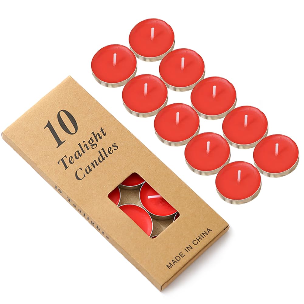 Colored tealight Candles Handmade Organic Tea Lights Set of 10pack Small red Candles 1.5-2 Hours Burn Tea Lights for Valentines