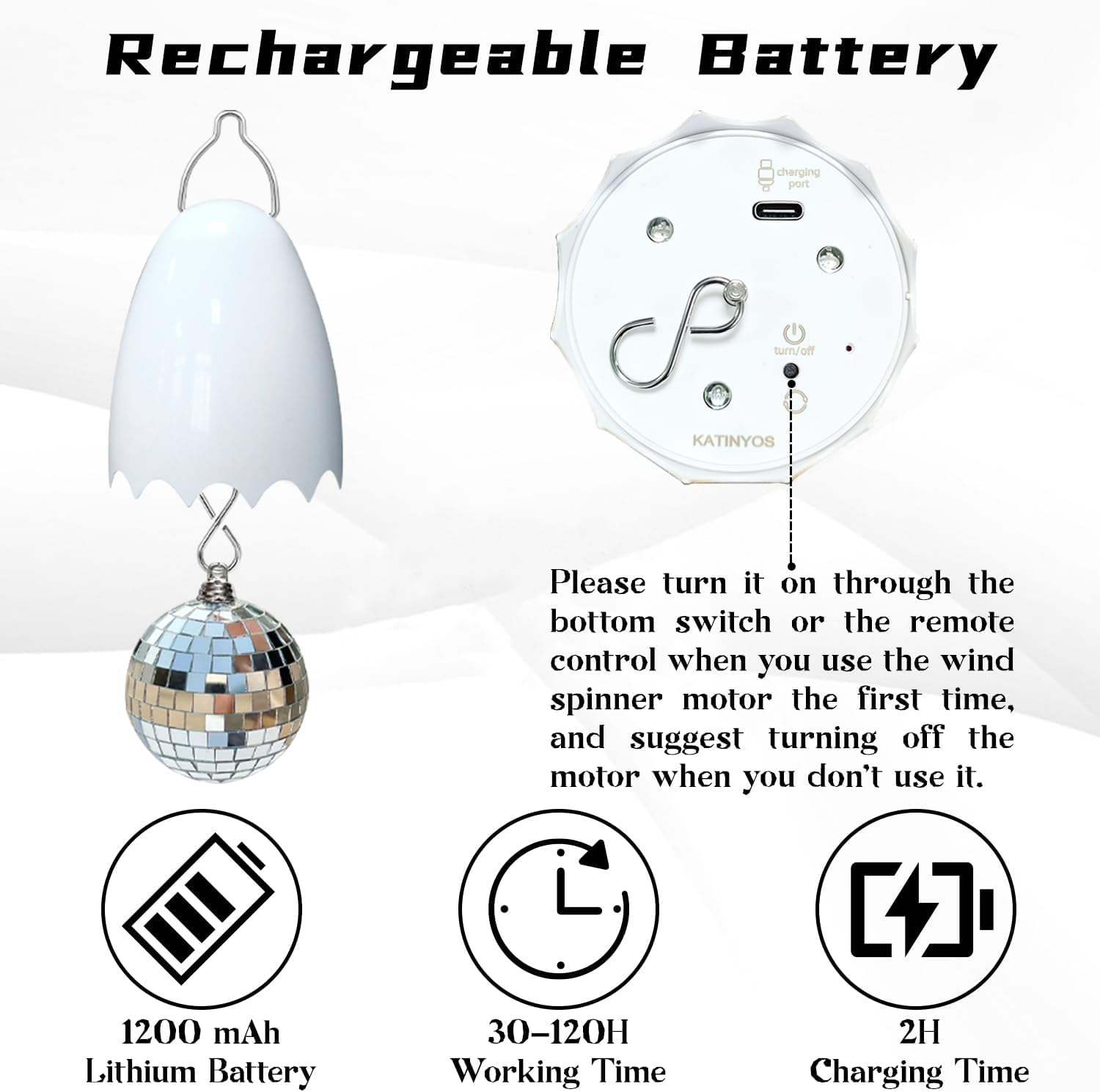 Katinyos Disco Ball Motor with Remote Control, 3 Speeds, White, Model motor01