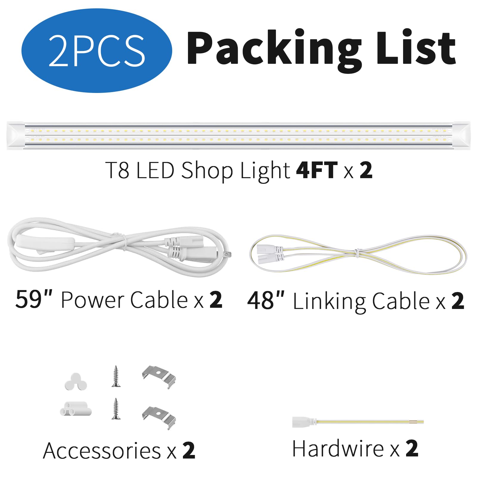 Suslum 2-Pack T8 Led Shop Light 4Ft  42W 6300 Lumen 6000K Cool White  4 Years Warranty  Linkable And Plug And Play Lights For Garage Ceiling Workshop Commercial Lighting
