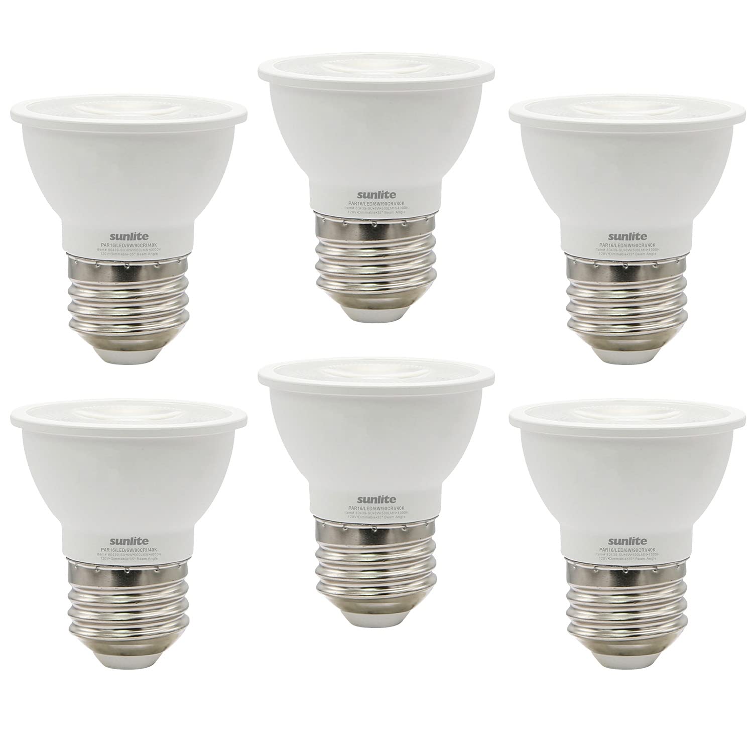 Sunlite LED PAR16 Dimmable Spotlight Bulb, 6W (50W Halogen Replacement), 500 Lumens, 4000K Cool White, 90 CRI, E26