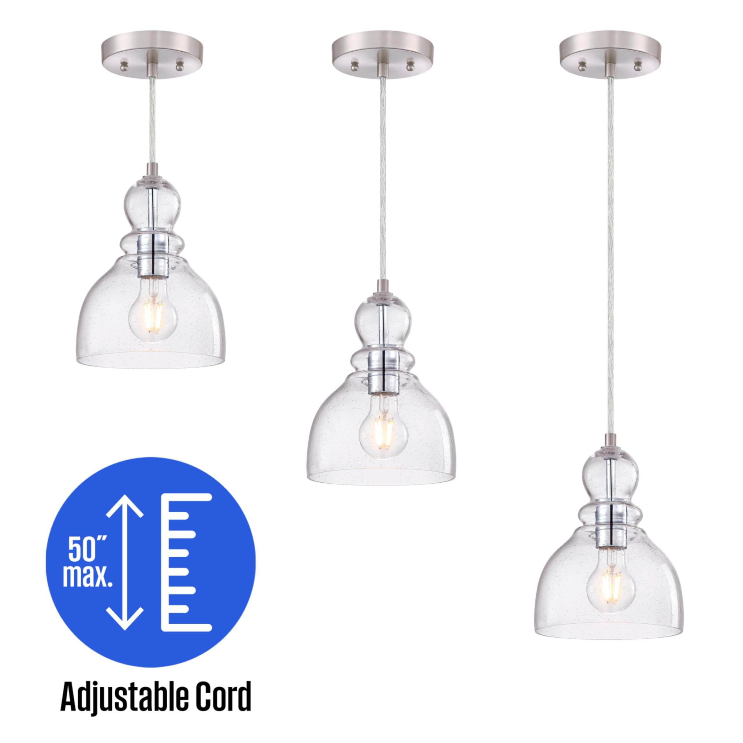 Westinghouse Lighting 6135700 One-Light Indoor Mini Pendant Light, Ceiling Light Fixture, Brushed Nickel Finish With Clear Seede