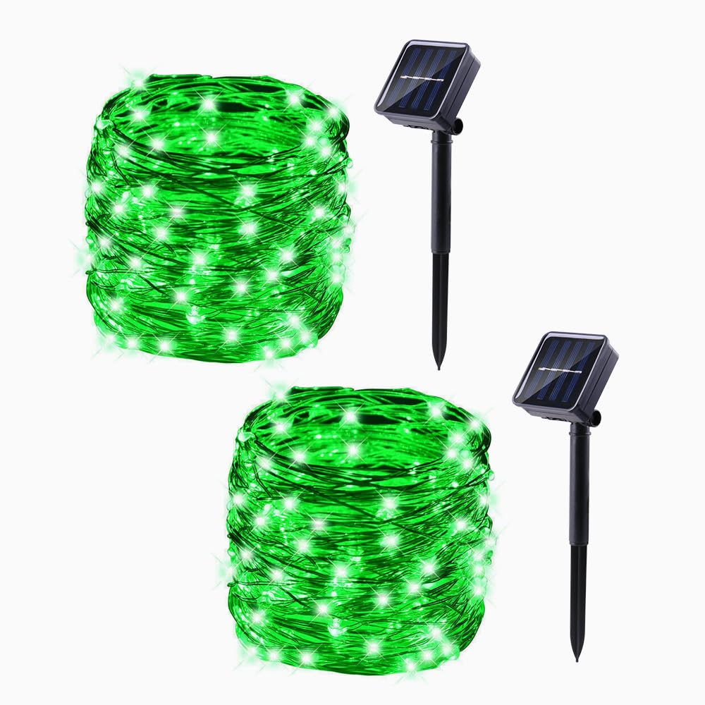 Lomotech Solar String Lights - 66ft 200LED Waterproof Fairy Lights, 8 Modes, Copper Wire, Green, Model LO-S100-005-2