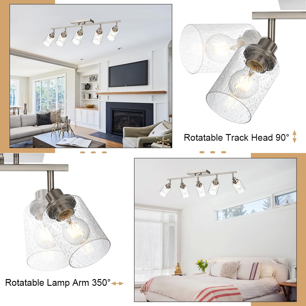 Winshen 5-Light Track Lighting Kit, Bathroom Vanity Light Ceiling Spotlight In Brushed Nickel For Kitchen Shop, Seeded Glass Sha