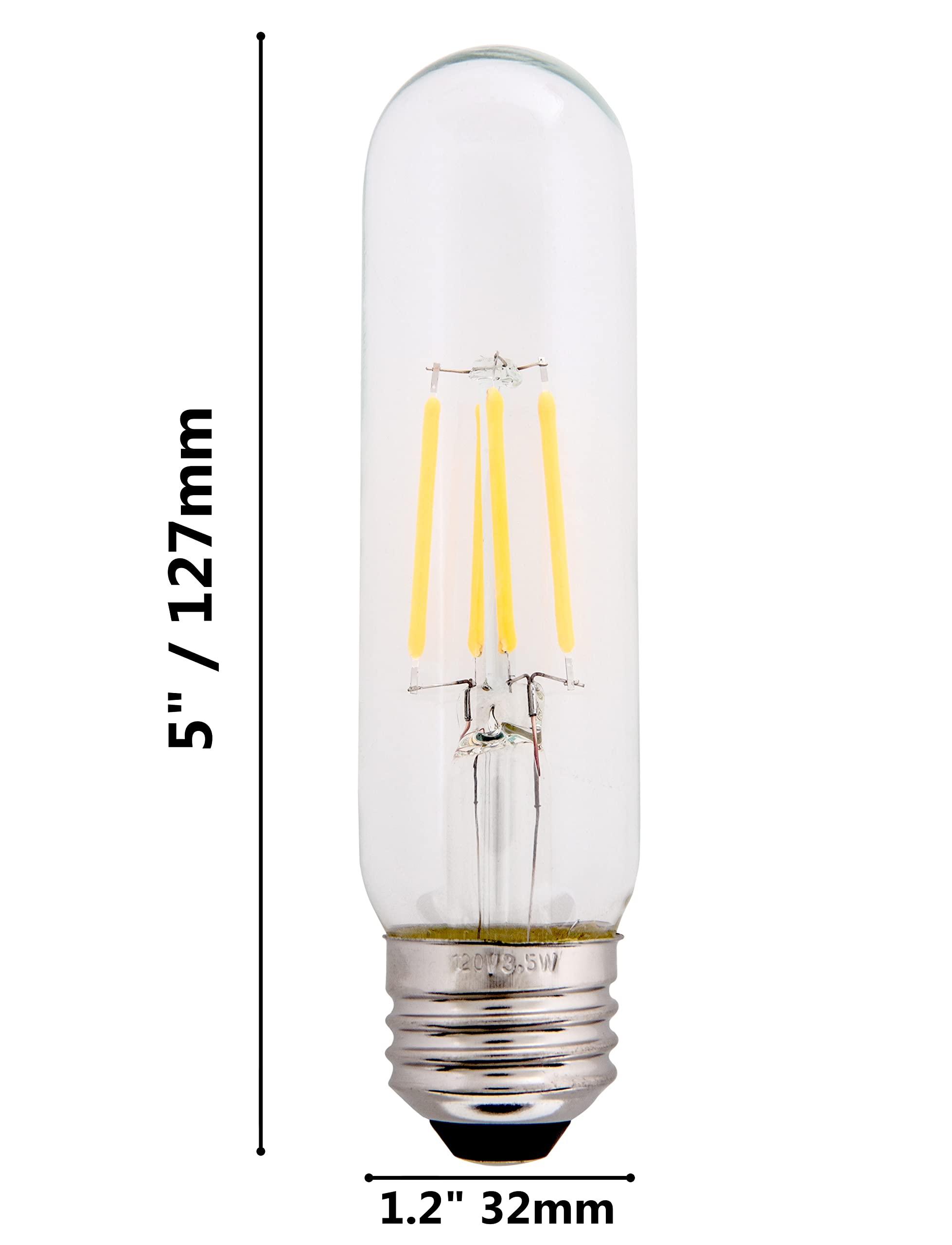 Creative Hobbies Clear 3.5W Led T10 Tubular Light Bulb - Nickel Plated E26 Medium Base (40 Watt Equivalent) | 4 Pack