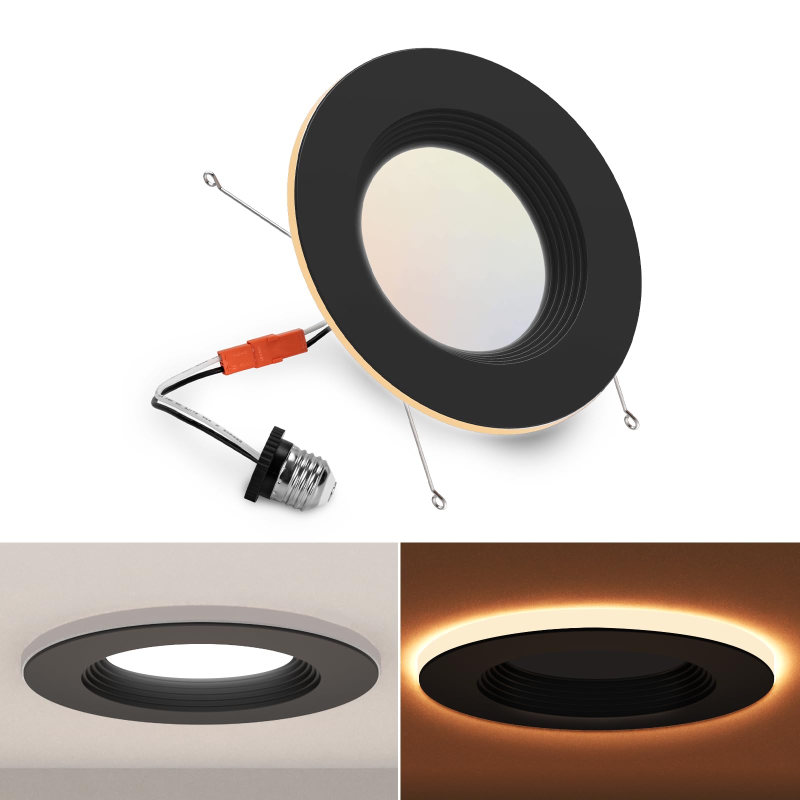POWERASIA 1 Pack Black 5/6 Inch LED Can Lights with Night Light, 5CCT Retrofit Recessed Lighting Selectable 2700K-6000K Dimmable