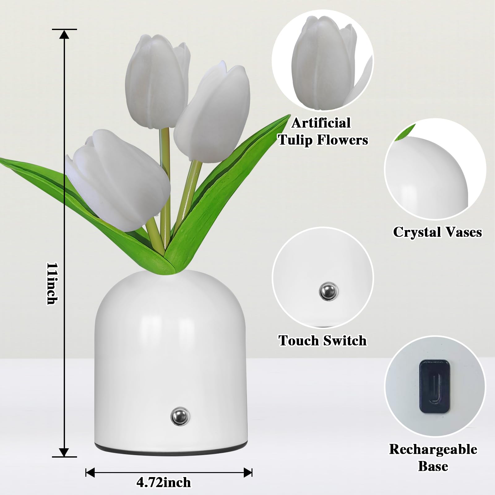 Zqpbled Birthday Gifts For Women/Mom Table Lamp  3 Color Crystal Flower Bedside Lamps Infinitely Dimming With Usb Charge Small Night Light Nightstand Touch Lamp For Bedroom (S-White)