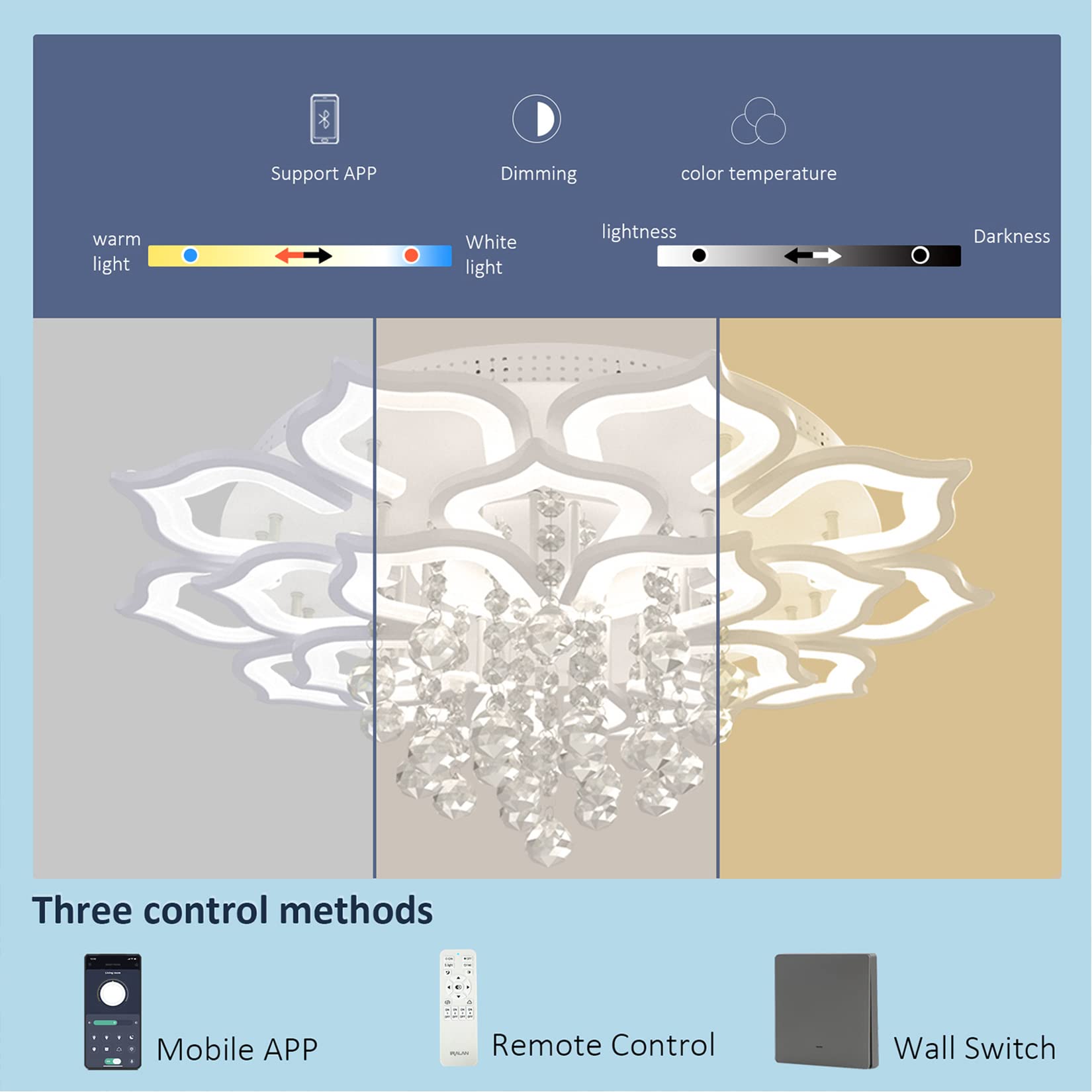 AHAWILL Modern Ceiling Light LED Chandelier, 39.4in/120W, 20 Heads, Acrylic, White, Model 204hh