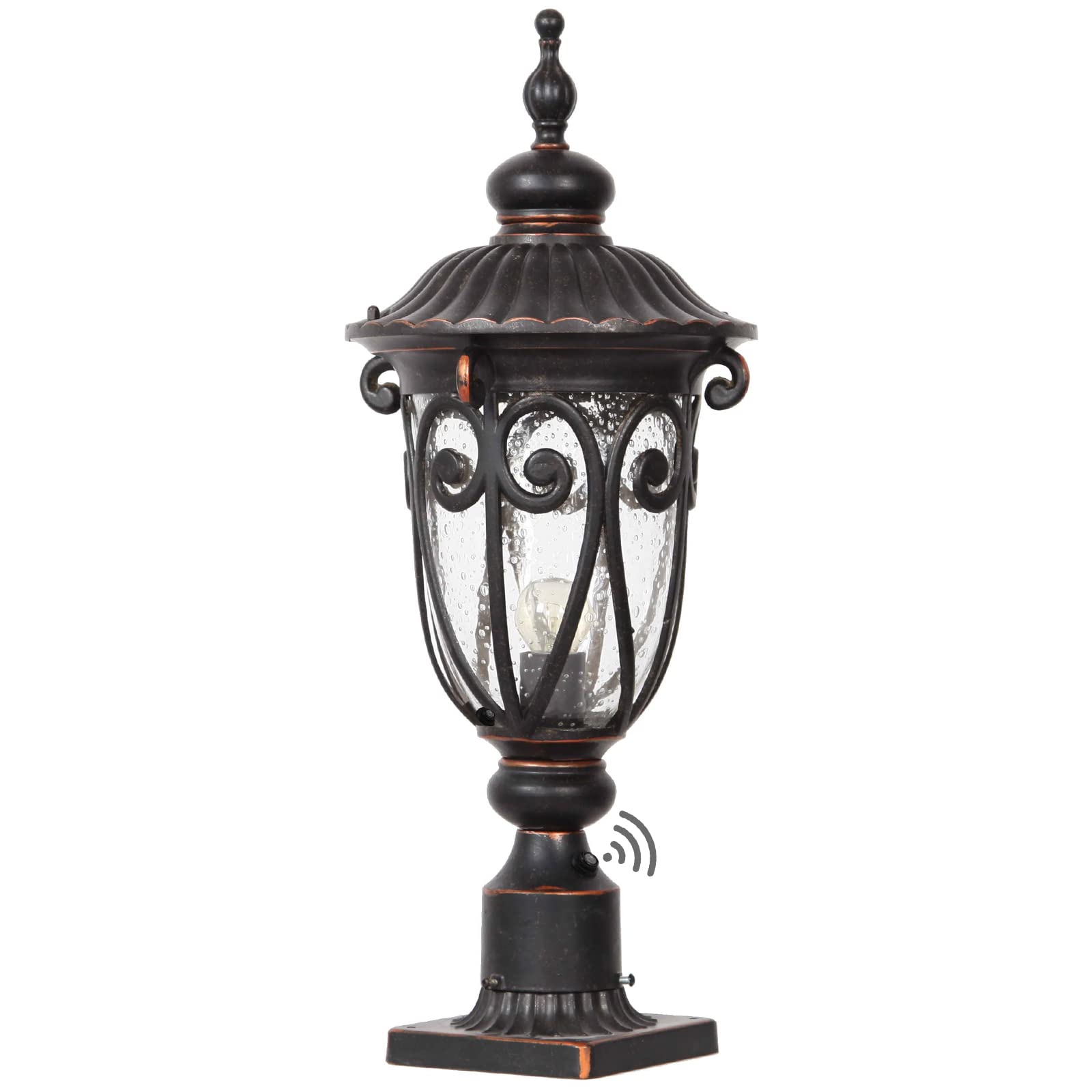 GOALPLUS Post Light Fixture 24 Inch Bronze with Dusk to Dawn Sensor, Aluminum, Seeded Glass for Yard, Garden, Patio, Model LMMS0519-M