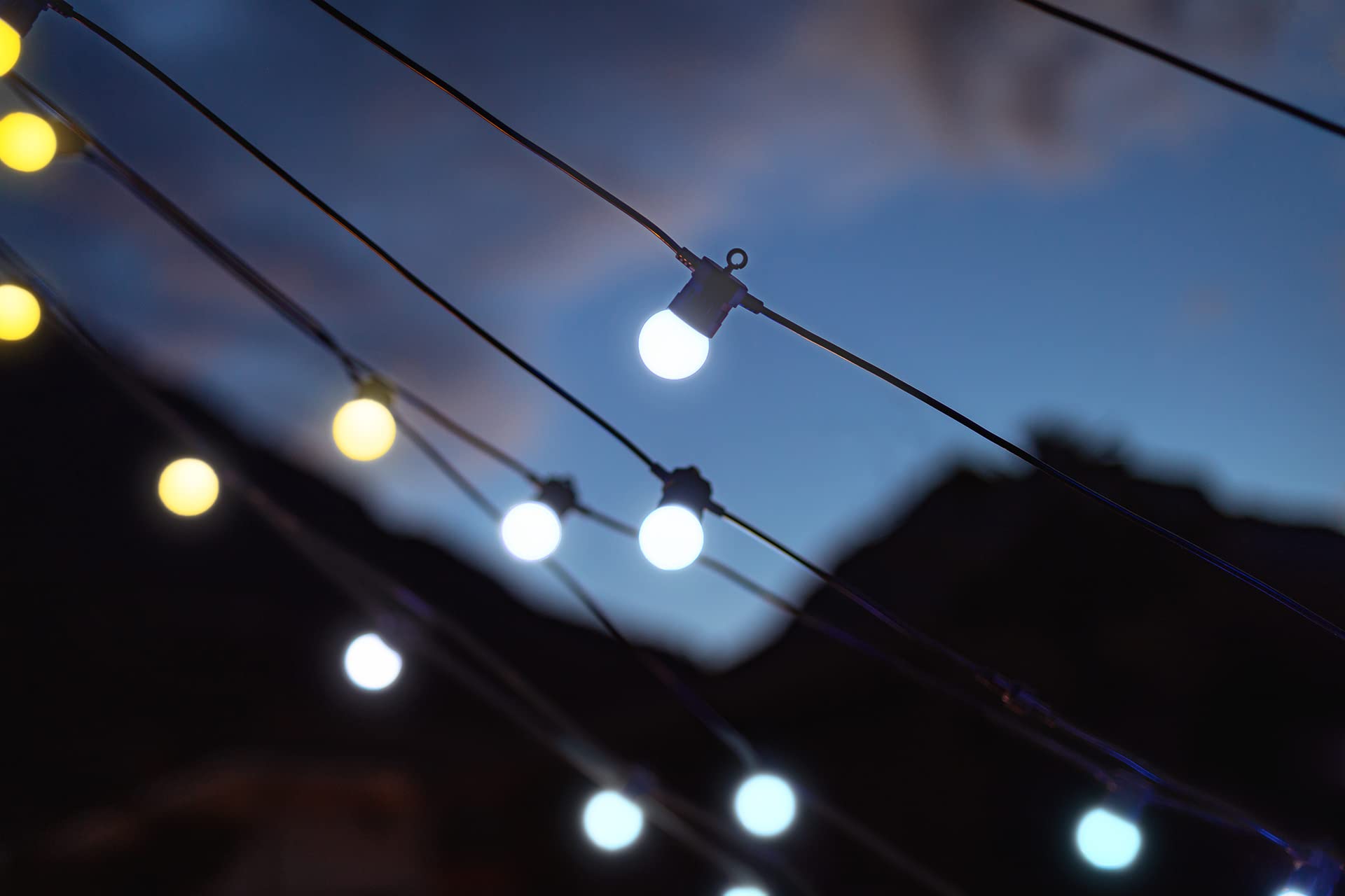 Twinkly Festoon Light Chain with 20 White LEDs, 33ft Outdoor/Indoor, IP44, Alexa/Google Home Compatible, Black Cable
