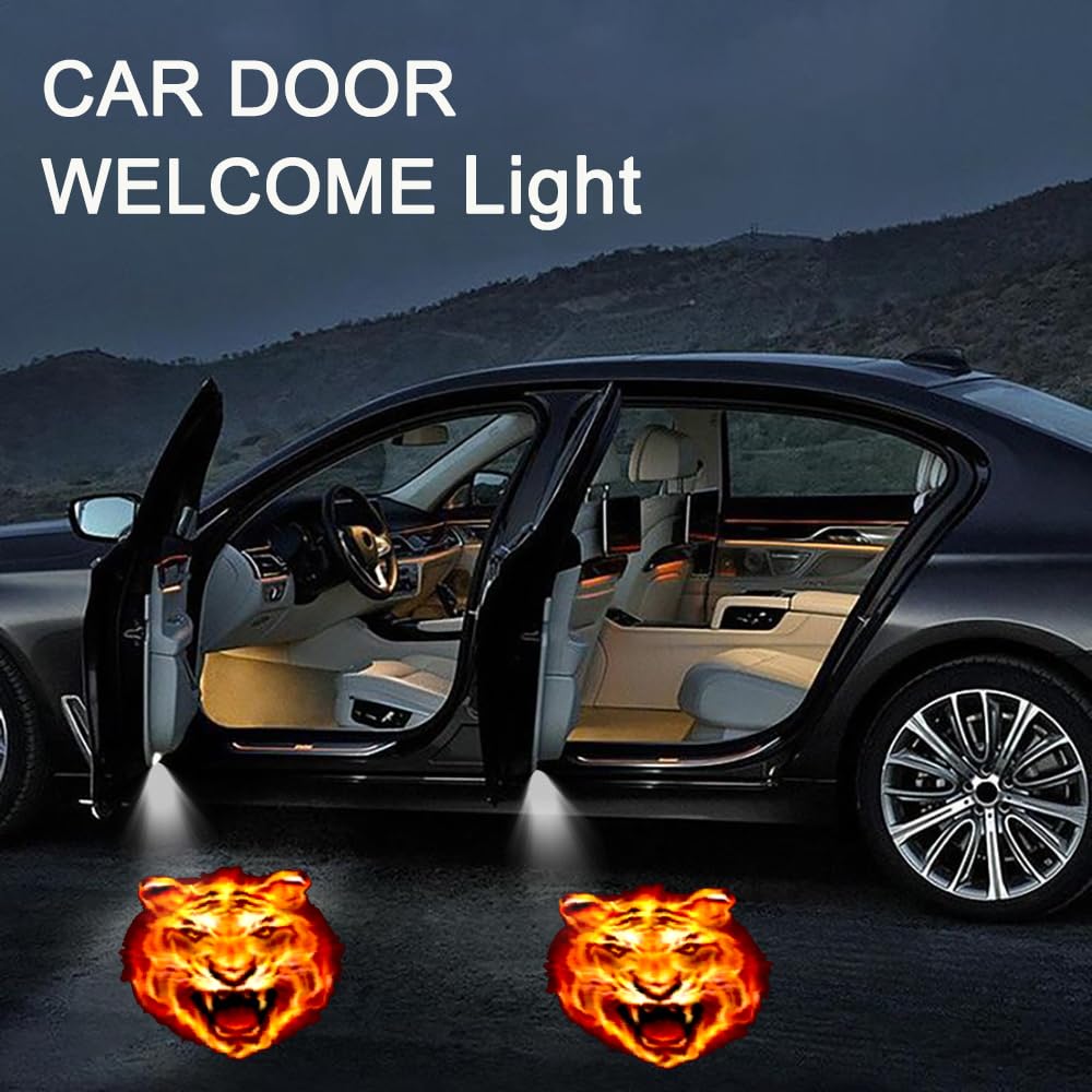 Lmzljz 2Pcs No Fade Car Door Lights Fire Tiger Car Door Lights Logo Projector Led Shadow Welcome Lamp Tiger Gifts Accessories Suitable For All Brands Vehicles Motorcycle