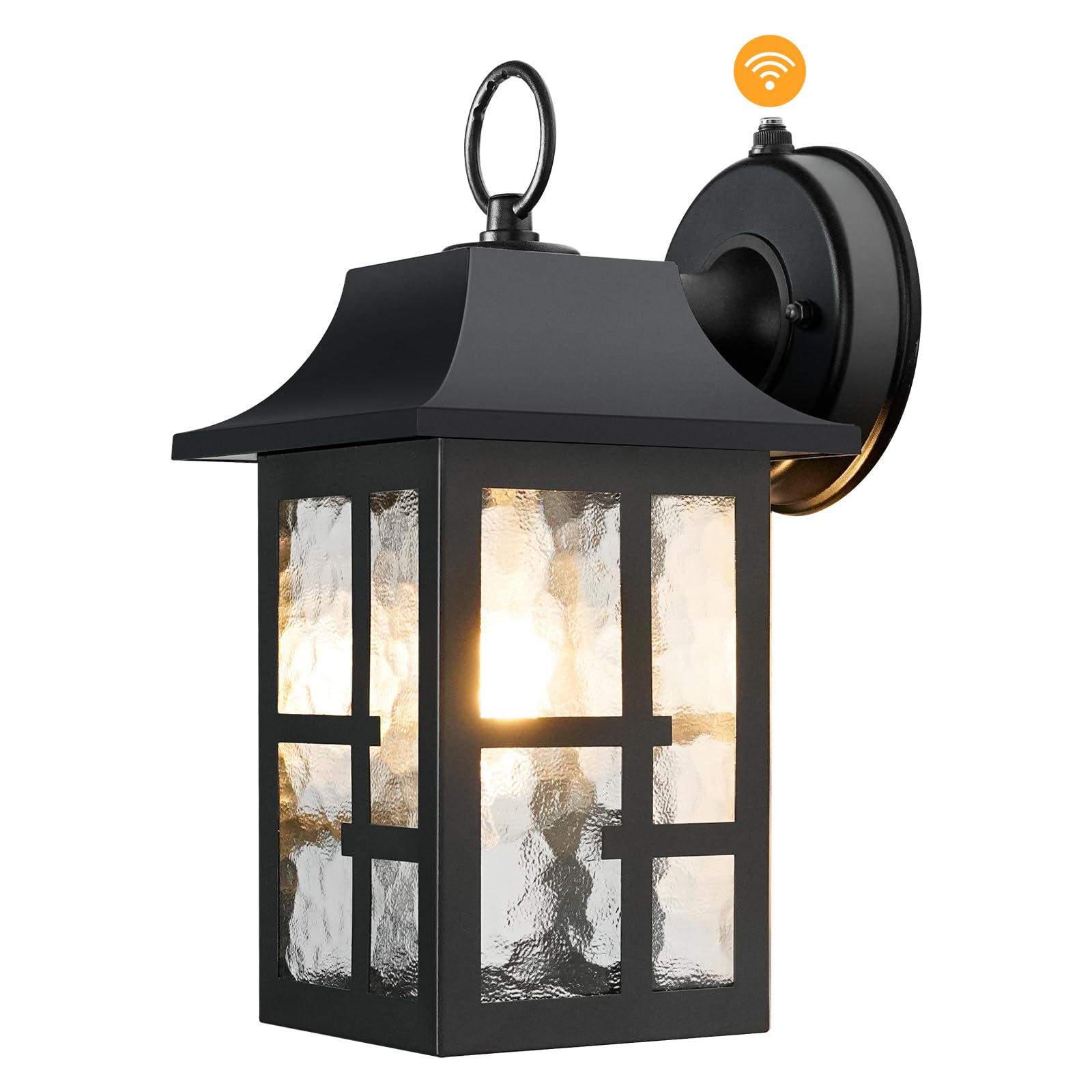 OKELI Outdoor Wall Lights, Waterproof Lantern with Water Ripple Glass Shade, 11.4in, Black, Model SWL-OK100, 1 Pack