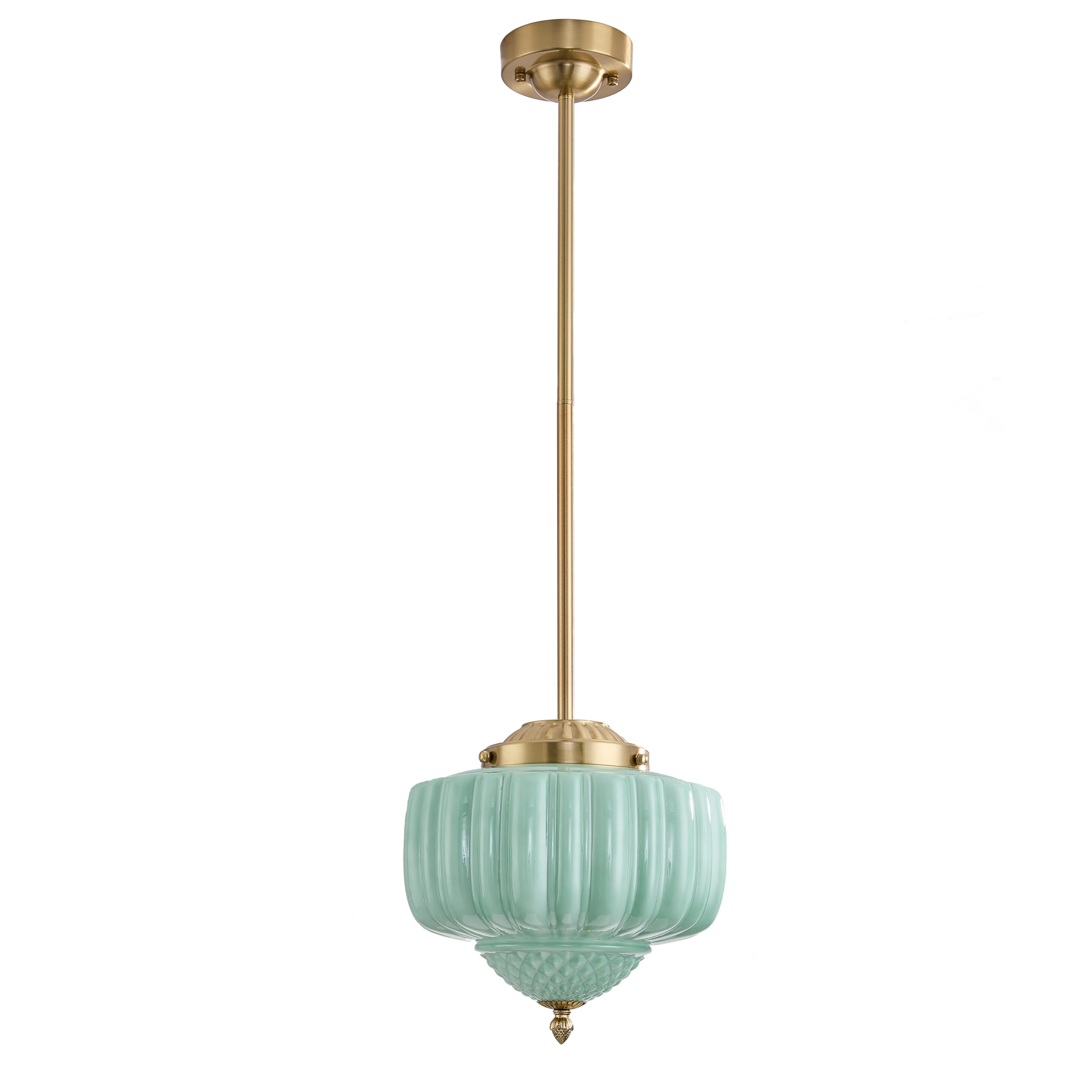 Schoolhouse Pendant Light, 12'' Brass Gold Schoolhouse Ceiling Light Fixture With Mint Green Milk Glass Shade, Adjustable Height