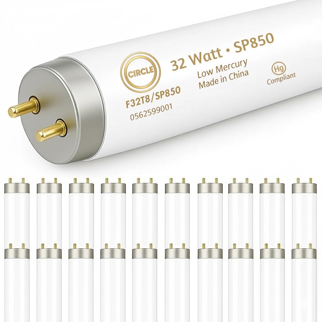 Circle (Case of 25 F32T8/SP850 Super White Linear Fluorescent 32-Watt T8 FO32 5000K Light Bulbs 48inches