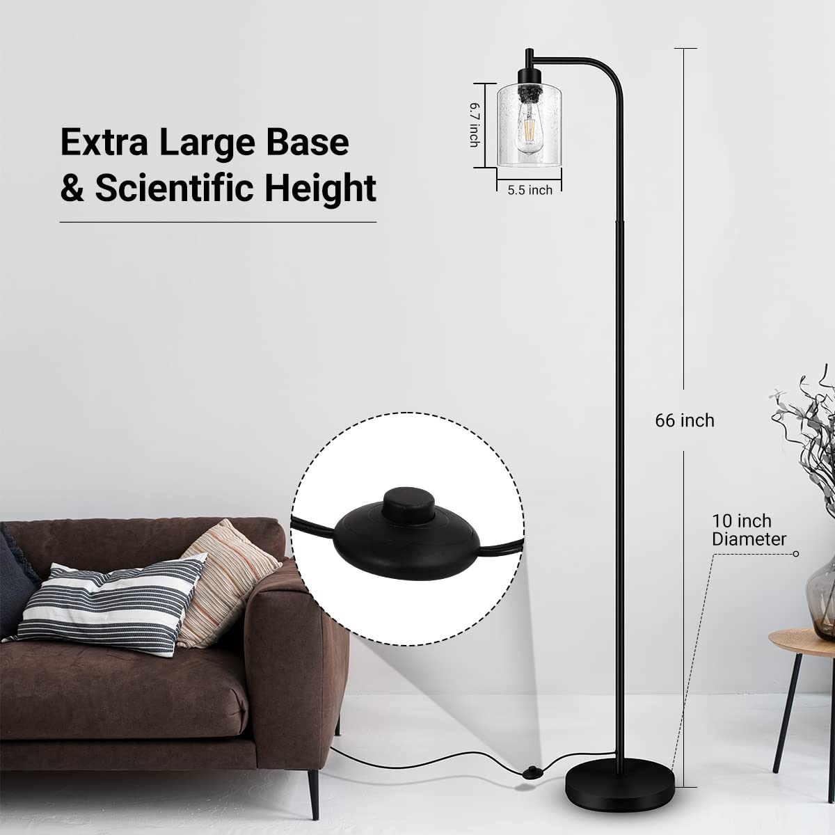 Boostarea Modern Floor Lamp With Seeded Glass Shade, 65 Inches Tall, Energy Efficient, Led Bulb Included, Easy Assembly And Use