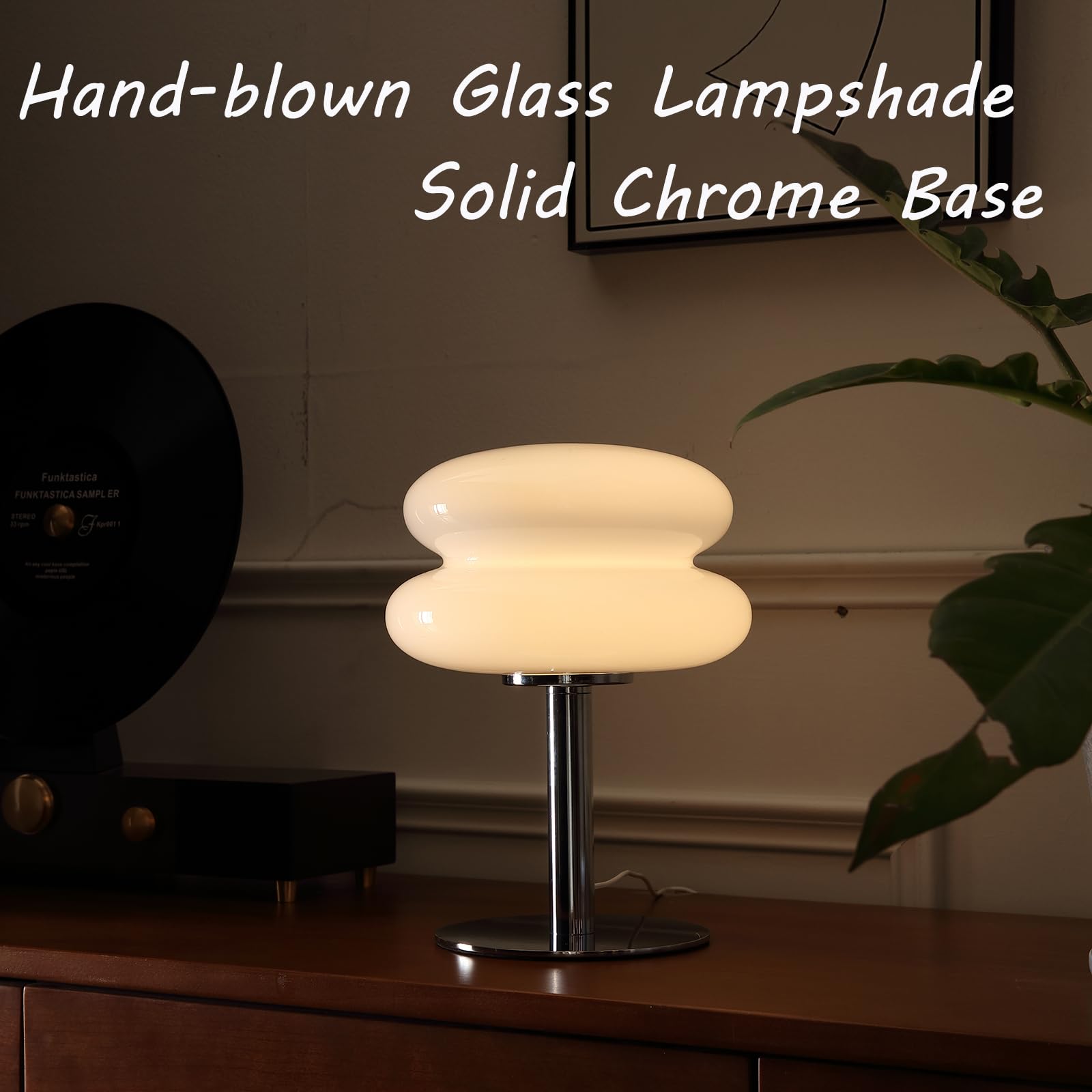 Glivpny Mid Century Modern Dimmable Bedside Table Lamp, Small Glass, White, Model HB003