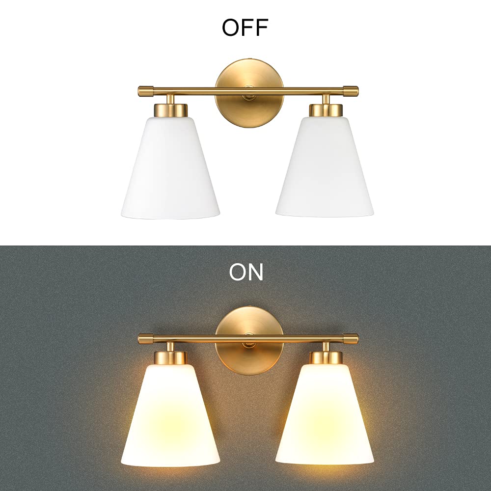 Hamilyeah Gold 2-Light Bathroom Vanity Light Fixture With Frosted Glass Shade, Wall Lamps