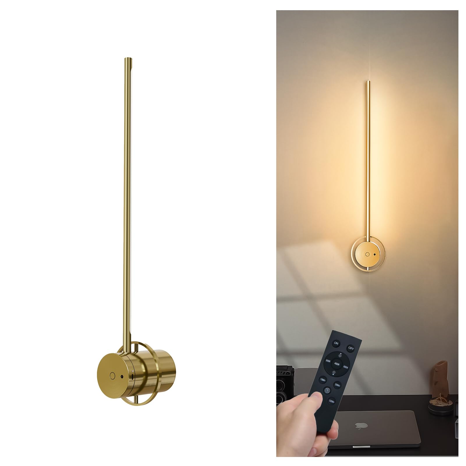 Picture Light, Wireless Wall Light, 23.6 Inch Rechargeable Art Display Light, 3 Color Temperature Dimmable with Timer, 350? Rota