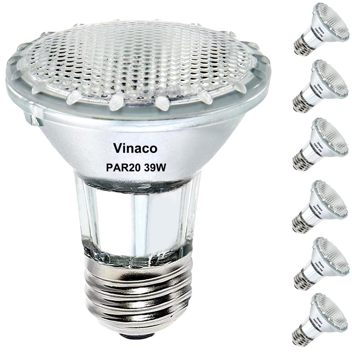 Vinaco Par20 Flood 39W 120V 480 Lumens Dimmable, 6 Pack High Output Par20 Halogen Bulbs 2800K Warm White, Long Lifespan Cri100 P