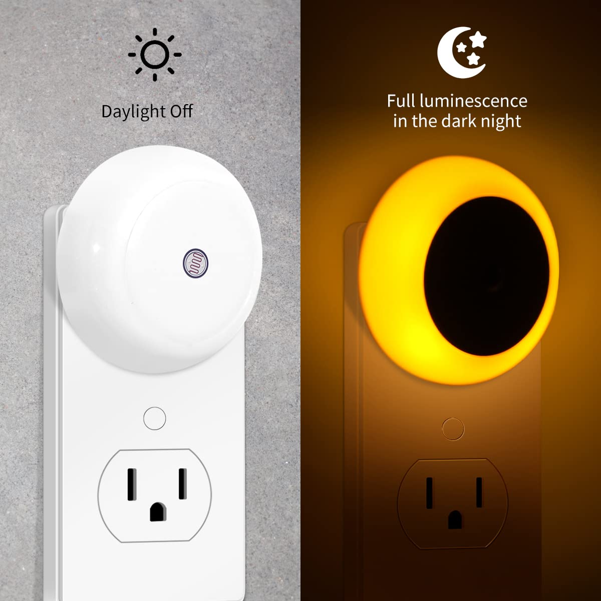KINUR Amber LED Night Lights - 6 Pack with Dusk to Dawn Sensors for Kids Room, Bedroom, Bathroom, Nursery, Hallway - Model GB608