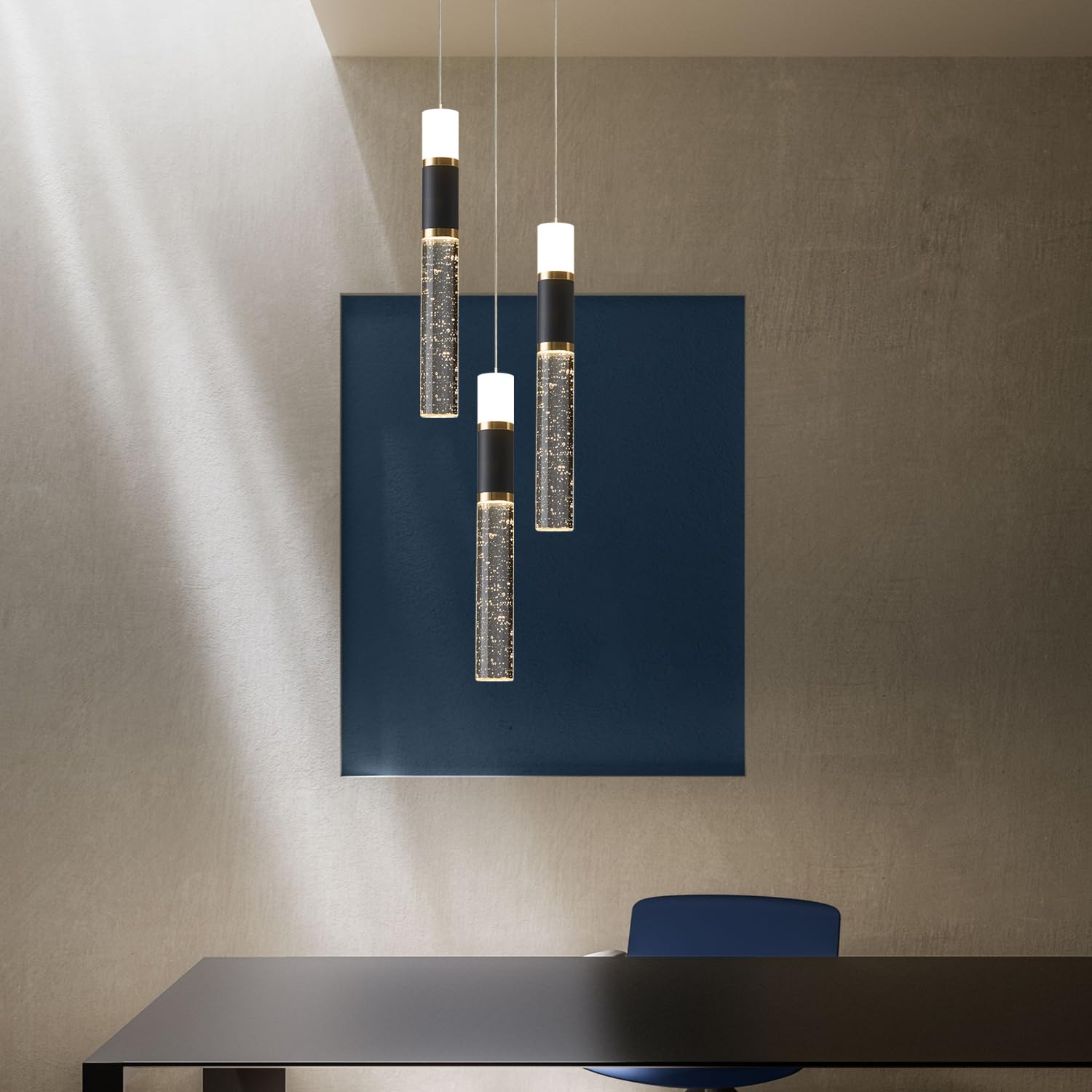 EMBRING 3-Light Modern Pendant Light for Kitchen Island Led Pendant Light Fixture Dimmable with Remote Control Black Gold Mini P