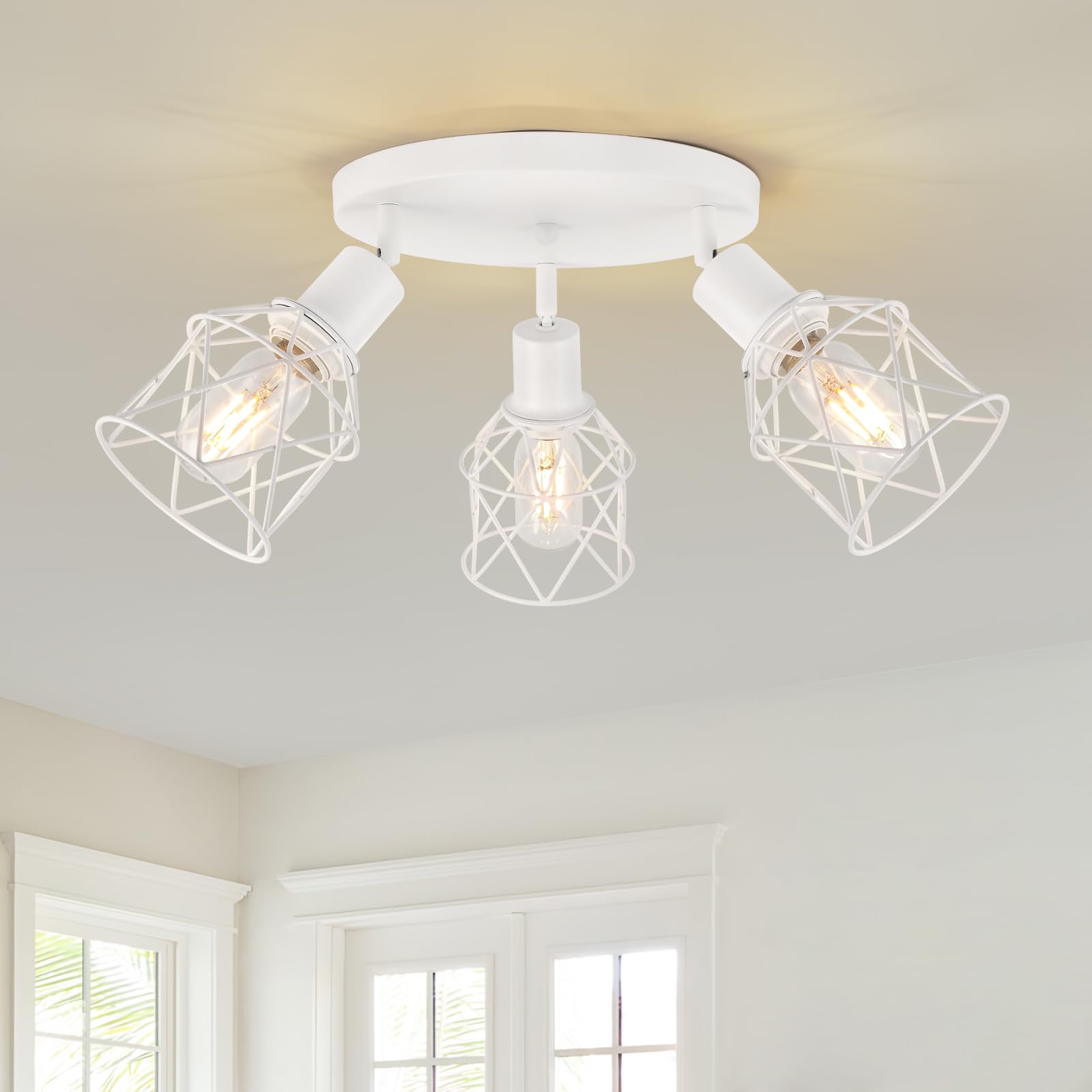 Wilon Flush Mount Ceiling Light, Kitchen Lighting Fixtures 3-Light Semi Flush Mount Light, Multi-Directional White Ceiling Track