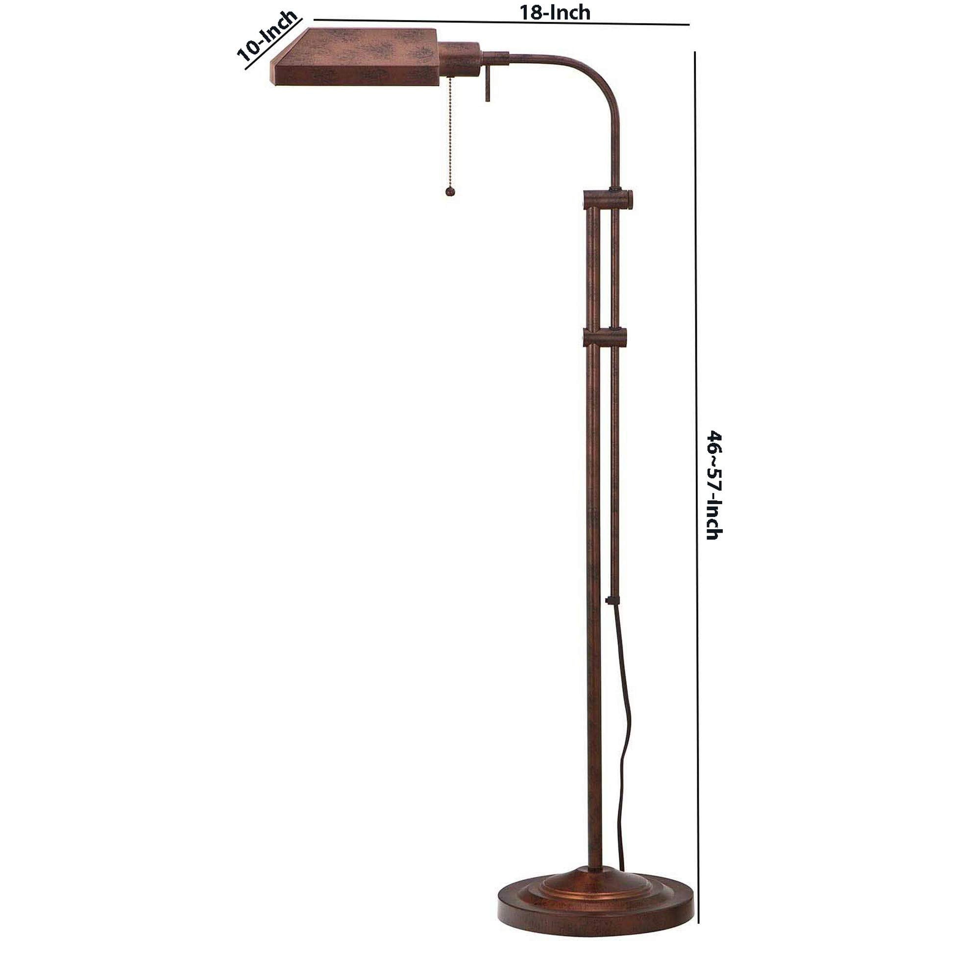 Benzara Metal Rectangular Floor Lamp, Adjustable Pole, Bronze, Model BM225082