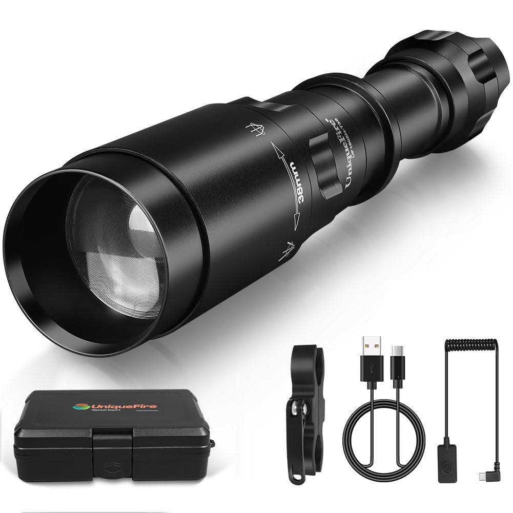 UniqueFire Upgrade 1605N T38 IR 940nm Illuminator LED Infrared Flashlight, Zoomable Tactical Torch Set, Rapid Focus & Dimmer Swi