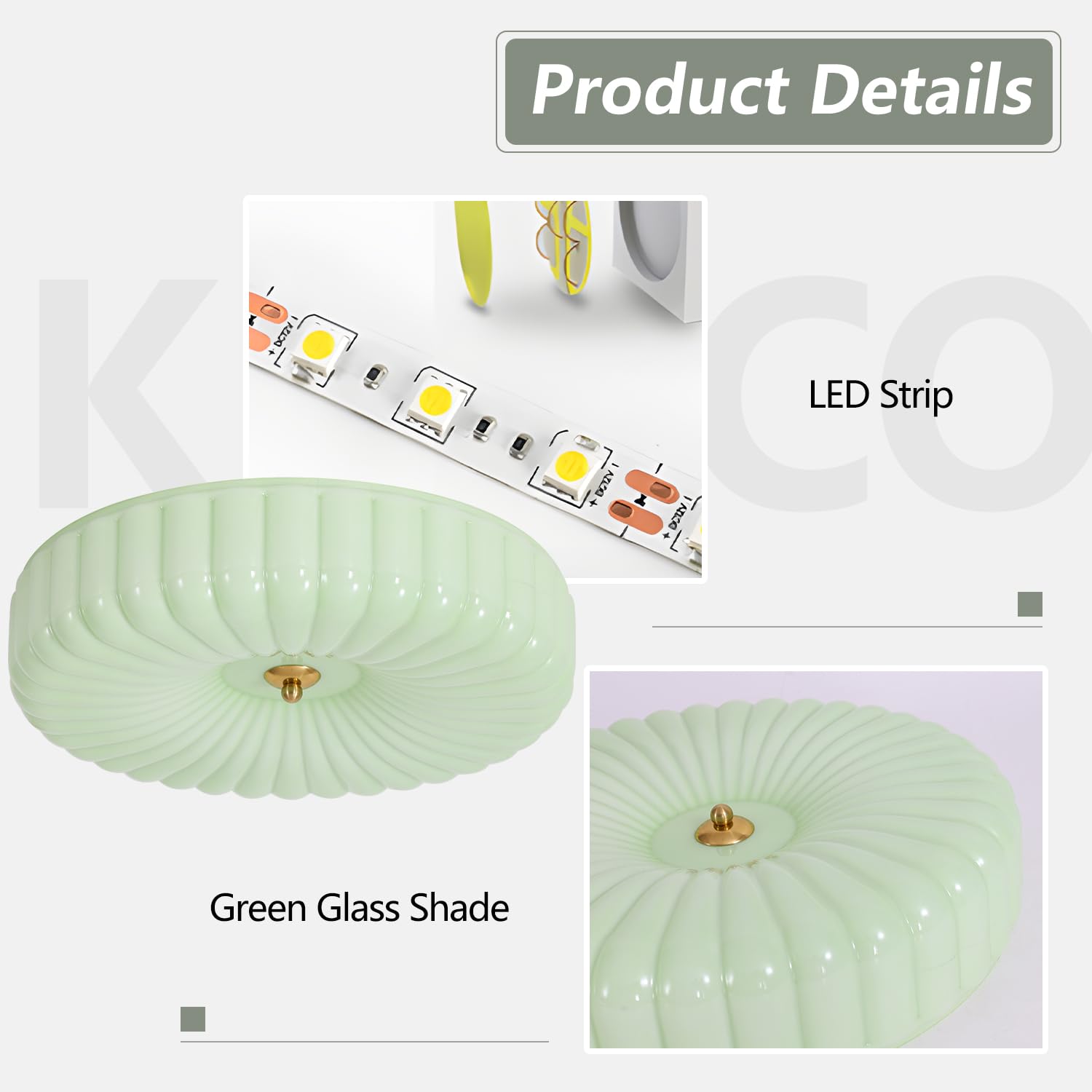 Kco Lighting Nordic Green Glass Flush Mount Ceiling Light Vintage Led Semi Flush Mount Ceiling Light Mid Century Modern Bathroom