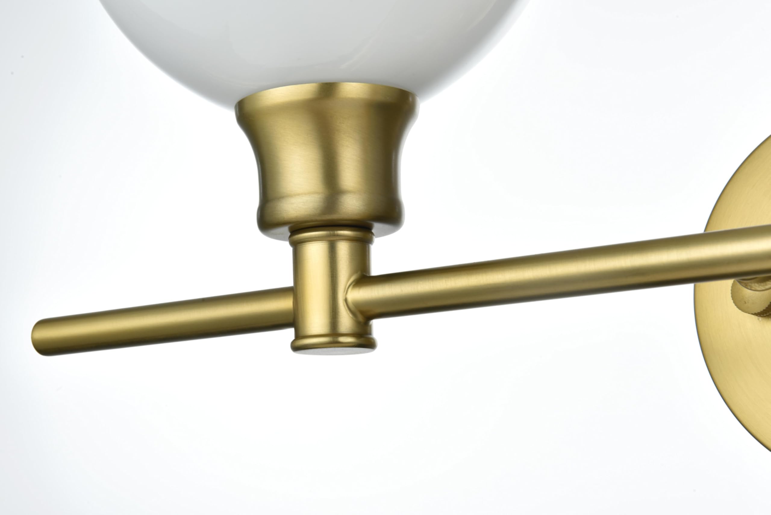 Living District Collier Industrial Mid-Century Modern 2 Light Entryway and Bathroom Wall Sconce in Brass and Frosted White Glass