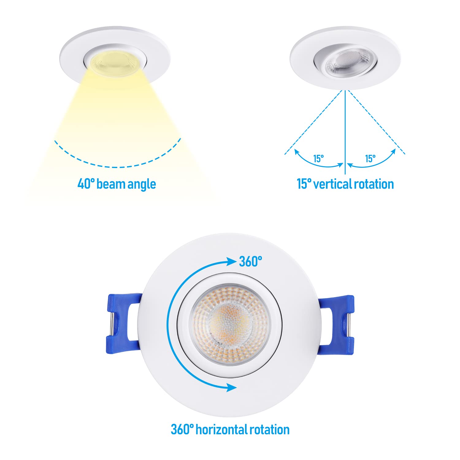 Torchstar 2 Inch Gimbal Led Recessed Light With Junction Box, 5Cct, Cri90+ Dimmable 6W Swivel Adjustable Eyeball Downlight, 2700K/3000K/3500K/4000K/5000K Selectable, Etl & Energy Star, Pack Of 6