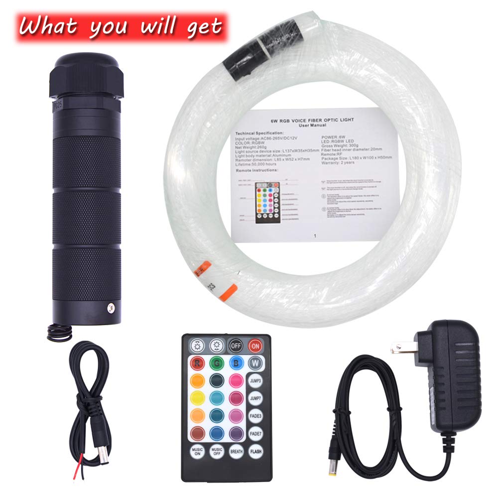 Kavoda Led Fiber Optic Star Ceiling Light Kit, 6W Rgbw, 300 Strands, 0.75Mm, 2M/6.5Ft, Multi-Colored,