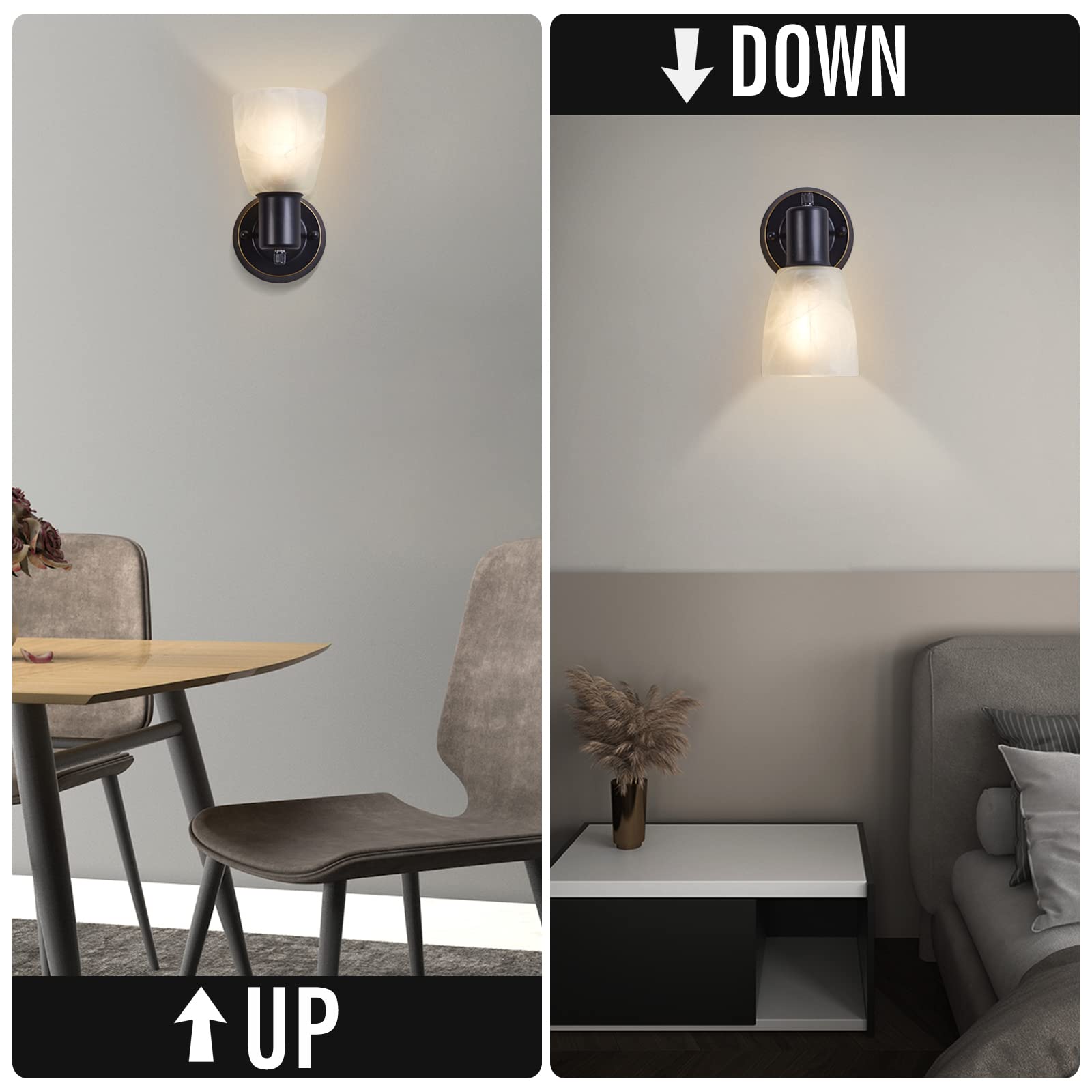 Wall Sconces Set Of 2, Matte Black Vanity Lights For Bathroom, Modern Wall Light Fixtures With Rotary Switch, Wall Mount Light W